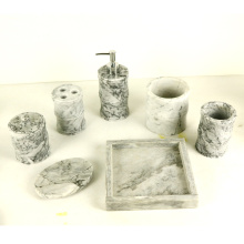 Ensemble d&#39;accessoires de salle de bains en marbre - Gobelet, porte-savon, distributeur de savon liquide, brosse à dents